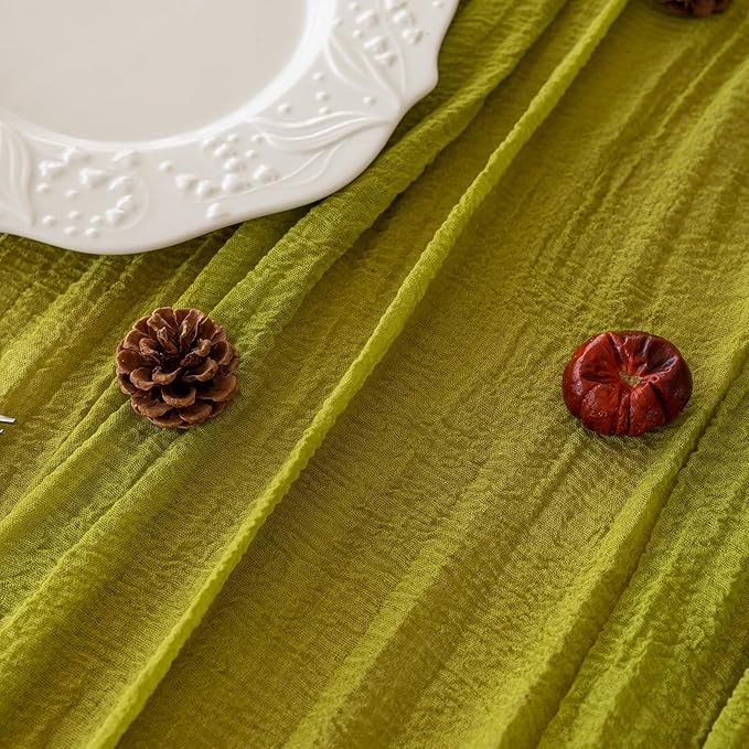 6pcs Moss Green Cheesecloth Table Runner Gauze 120 Inch 10 FT Rustic Boho Cheese Cloth Runner for Wedding Baby Shower Bridal Shower Birthday Party Long Sheer Home Decorations-CasaMuseHome