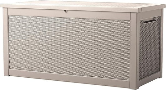 260 Gallon Storage Box, Waterproof Resin Deck Box with Steel Support & Hydraulic Rod, Lockable Storage Bench for Indoor & Outdoor Use, Storage Bin for Patio Cushions, Garden Tools, Grey-CasaMuseHome
