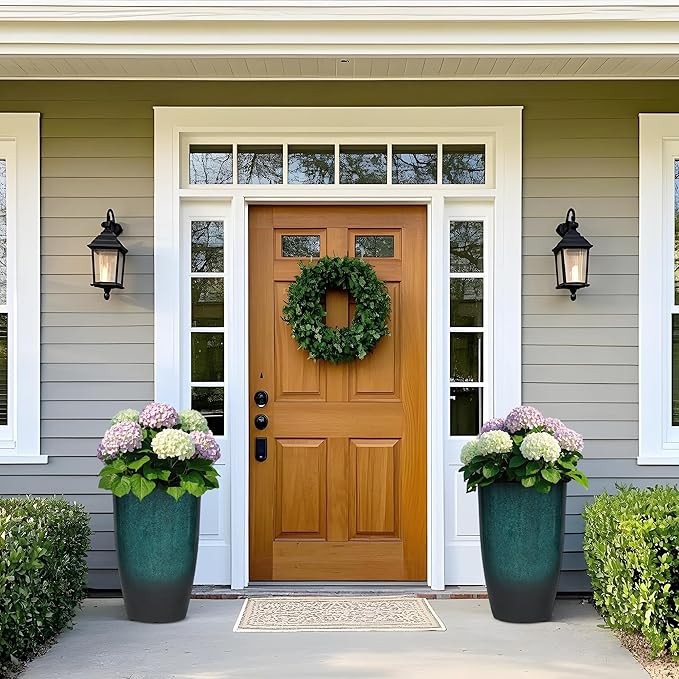 23.6" H Large Tall Outdoor Planters, Set of 2 Plastic Large Flower Pots for Outdoor Plants, with Gradient Turquoise Finish, Weather-Resistant for Porch, Garden, Patio or Indoor Use-CasaMuseHome