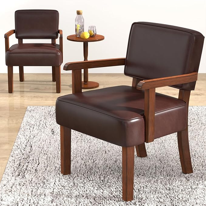 Accent Chair, PU Leather Living Room Chairs Oversize with Soft Seat and Armrests for Living Room Dinning Room Bedroom Reading Room Waiting Room-CasaMuseHome