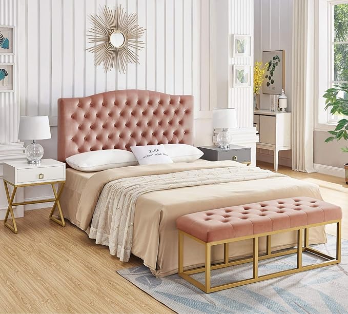 24KF Upholstered Tufted Button Velvet Headboard,Comfortable Fashional Headboard Queen/Full Size,Blush-CasaMuseHome
