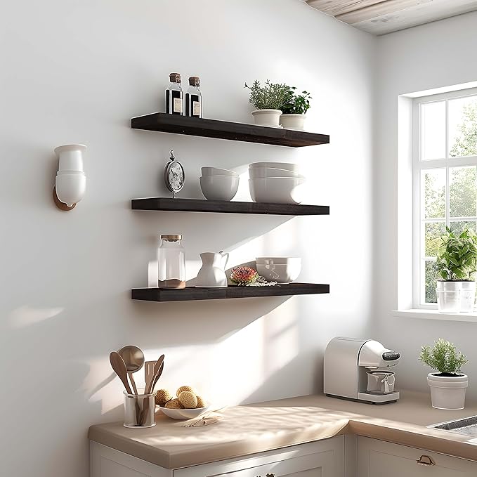 24 Inch Floating Shelves for Wall Rustic Brown Wood Wall Shelves for Bedroom Set of 4-CasaMuseHome