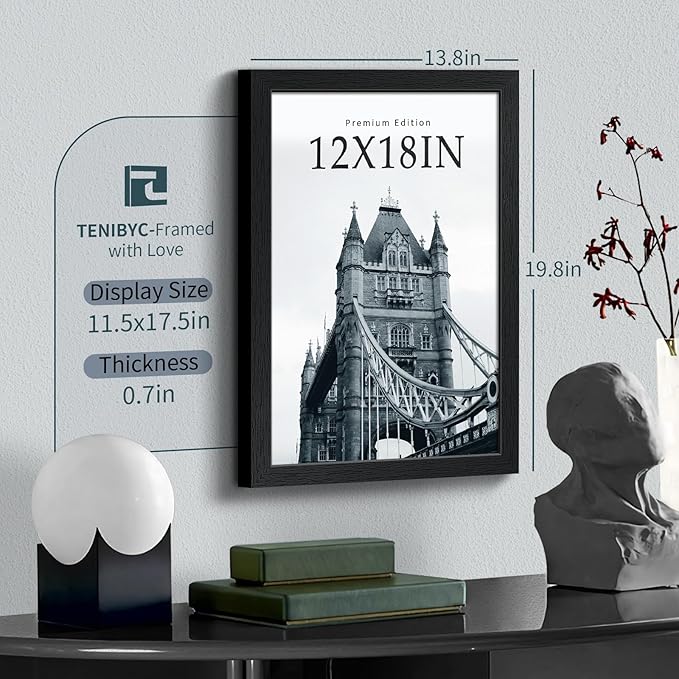 12x18 Poster Frame Set - 3 Pack, Textured Black Solid Wood with HD Tempered Glass, Wall Gallery Picture Photo Frame-CasaMuseHome