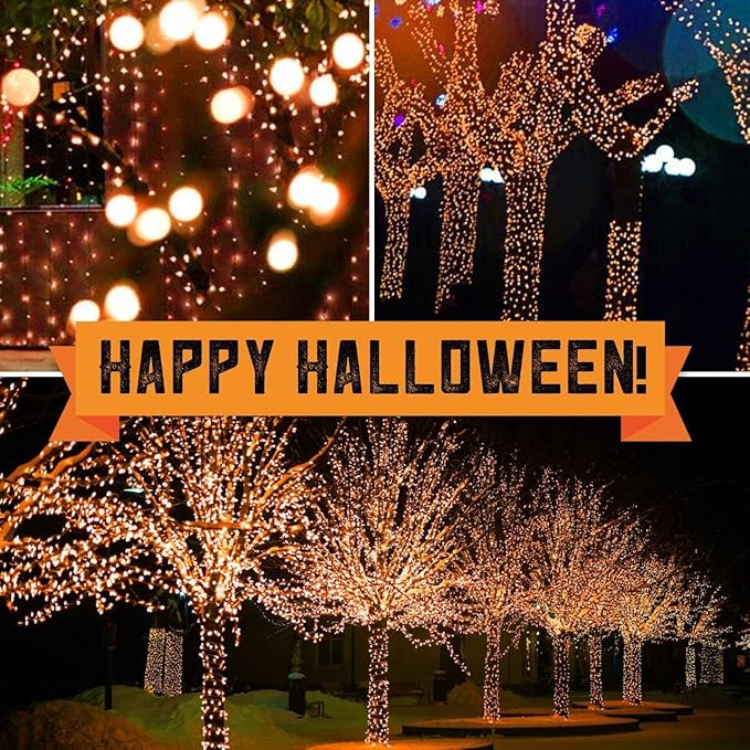 300LIGHTS(2*150L) ORANGE Extra-Bright With End Connectors Halloween Decorative Lights 19.44m UL Certified Mini String Light Set Waterproof for Halloween Home Garden Christmas Tree Party Patio-CasaMuseHome