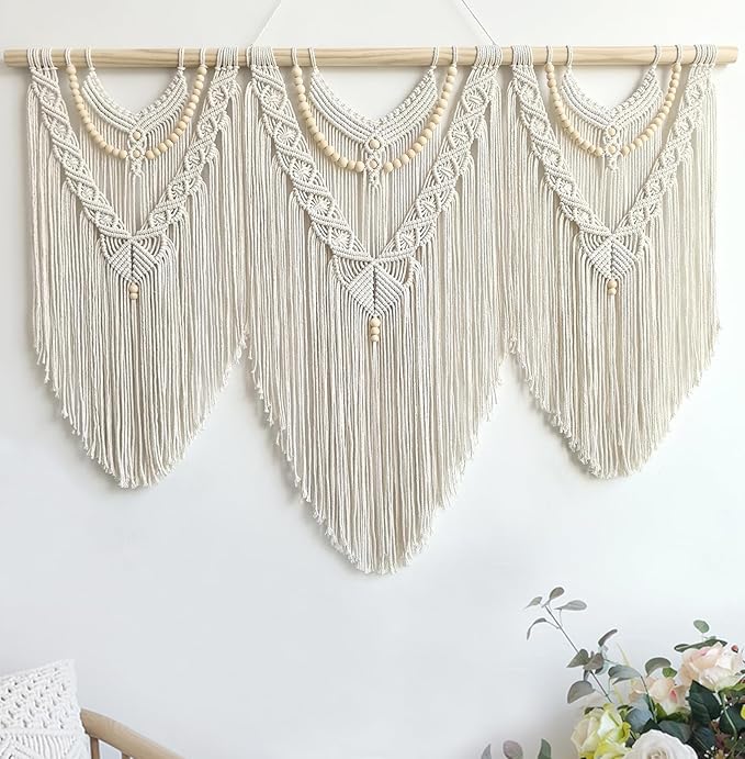 Achart Macrame Wall Hanging Large- Boho Wall Decor- large wall art- Wall Decor Living Room- Macrame Tapestry Boho Decor for Bedroom (Beige-V)-CasaMuseHome