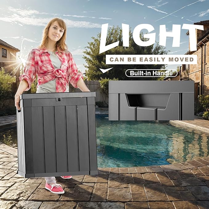 51 Gallon Resin Deck Box, Lockable Patio Outdoor Storage Box for Furniture, Garden Tools and Tools Storage, Waterproof Outside Storage Boxes - Black-CasaMuseHome