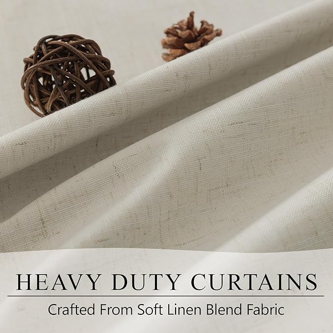 54 Inch Curtains Sunblock Curtains for Bedroom 2 Panel Set Flax Linen Short Blackout Insulated Thermal Opaque Curtain for Summer Heat Kitchen 4.5 ft Drapes for 50 Inch Small Window 52x54 Length Beige-CasaMuseHome