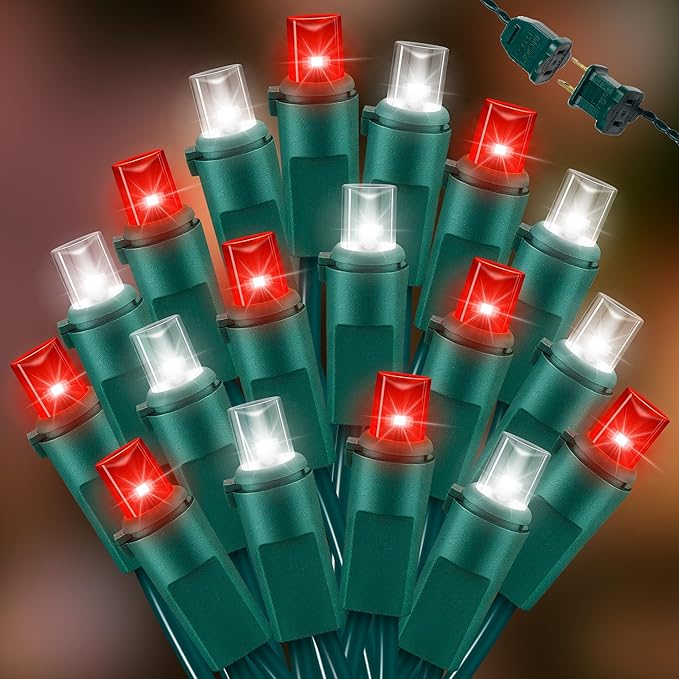 100 Count RED and White - String Lights - 21.6FT LED Christmas Lights, Mini led Lights for Indoor Outdoor Home Holiday Party Wedding Independence Day Decoration-CasaMuseHome