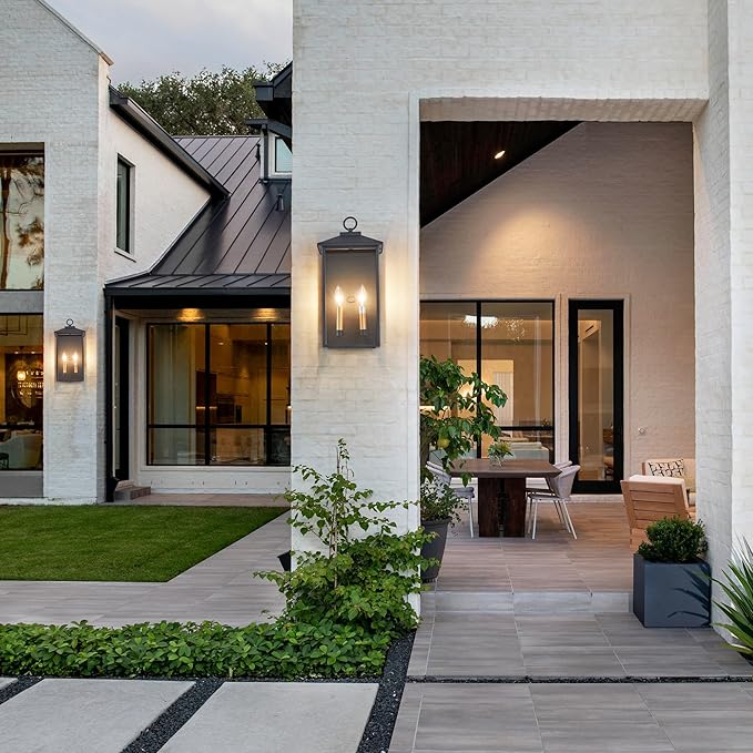 18 Inch Wall Light in Clear Glass and Textured Black and Golden Candle Cap Sleeve,Outdoor Lighting Wall Sconce,2-Light 120watts for House Doorway Garage,Bulb Not Included.-CasaMuseHome