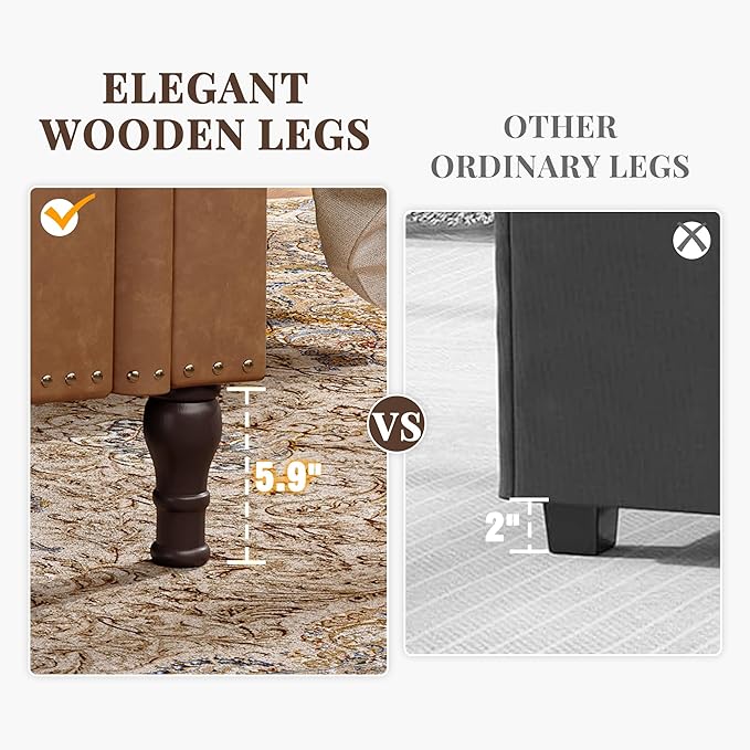 51" Storage Ottoman Bench for Bedroom, Full Queen Storage Bench with Button, Upholstered Bedroom Bench with Rolled Arms for Living Room, Storage Room, Entryway, Brown-CasaMuseHome