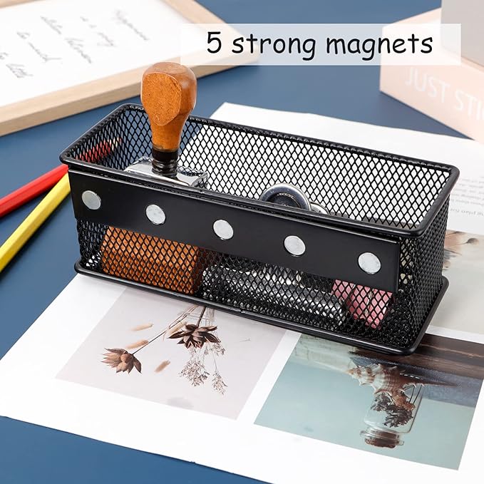 6.29'' × 2.28'' × 2.48 Black Magnetic Basket for Refrigerator Magnetic Locker Organizer for Home Office Accessories, Magnetic Basket for Whiteboard-CasaMuseHome