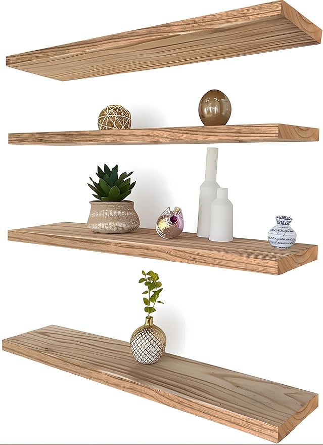 24 Inch Floating Shelves for Wall Rustic Light Wood Wall Shelves for Bedroom Set of 4-CasaMuseHome