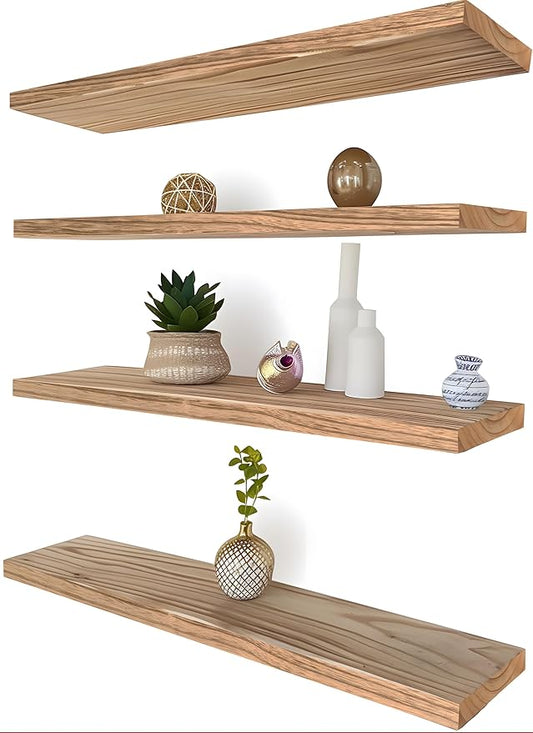 24 Inch Floating Shelves for Wall Rustic Light Wood Wall Shelves for Bedroom Set of 4-CasaMuseHome