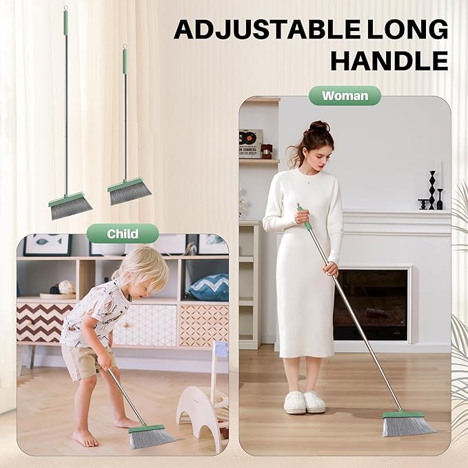 JOYMOOP Dark Teal Green Broom and Dustpan Set with 56” Handle, Upright Angle with Comb Teeth for Pet Hair and Hardwood Floors-CasaMuseHome