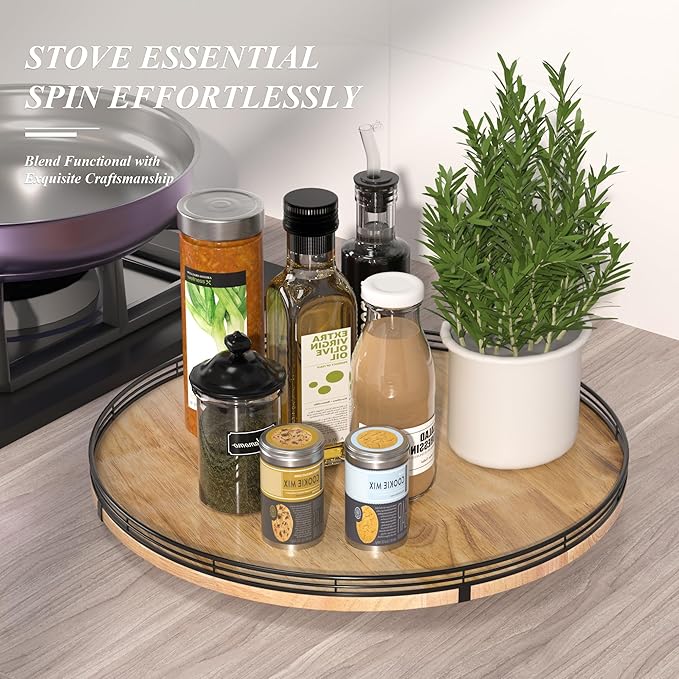 18" Lazy Susan Oak Wood Turntable Organizer for Cabinet, Farmhouse Round Wooden Large Lazy Susan Organization and Storage for Dining Table, Pantry, Kitchen, Countertop, Cupboard, Home Decor-CasaMuseHome