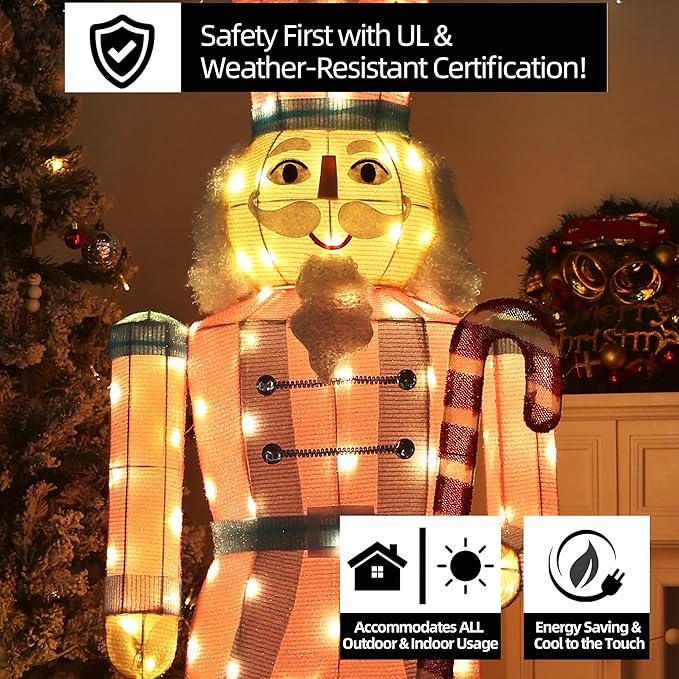 61Inch Nutcracker Christmas Decor Outdoor with LEDs 5 Feet Lighted Large Nutcracker Lighted Christmas Decorations Outdoor with Stakes & Zip Ties for Xmas Yard, Porch, Lawn-CasaMuseHome
