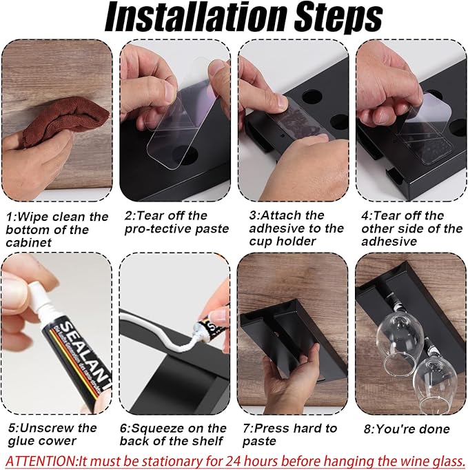 2Pcs Wine Glass Holder，Stemware Rack Plastic Punch-free Hanging Under Cabinet for Bar,Kitchen and Restaurant (black)-CasaMuseHome