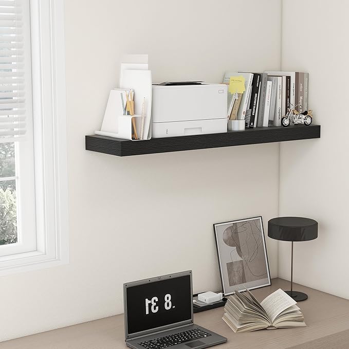 12'' Deep Floating Shelves, 48 Inch Large Floating Shelf Black, Deep Wall Shelves for Living Room Bathroom Laundry Room Bedroom Kitchen Home Office - Black-CasaMuseHome