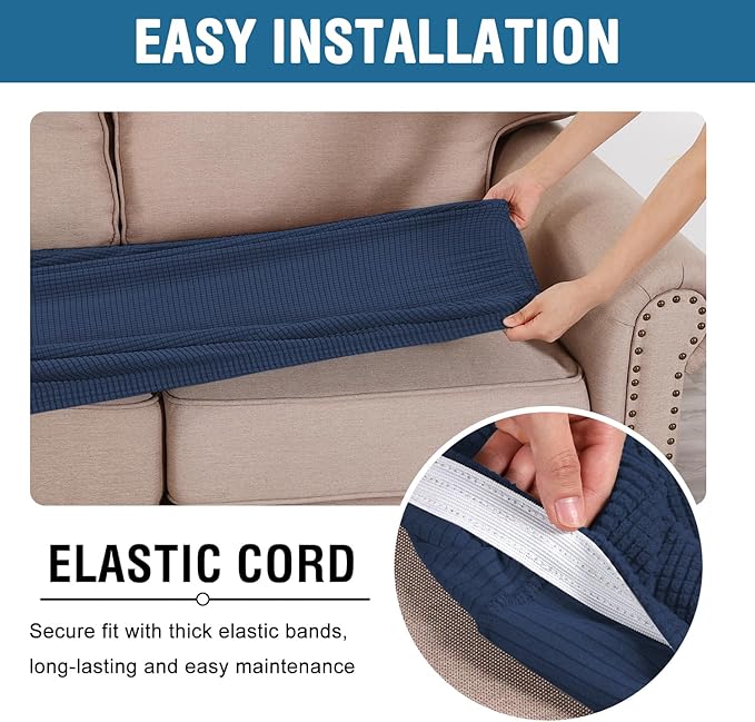 H.VERSAILTEX Super Stretch Individual Seat Cushion Covers Sofa Covers Couch Cushion Covers Slipcover Sets Thick Jacquard Textured Twill Fabric (1 Piece Sofa Cushion Cover, Navy)-CasaMuseHome
