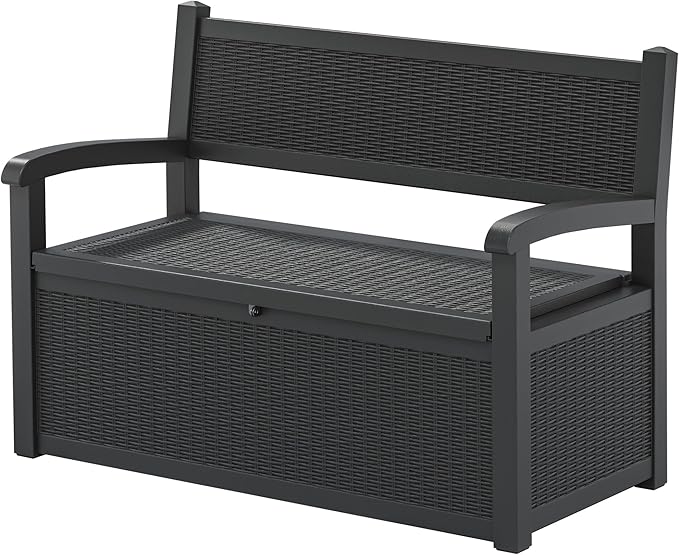 70 Gallon Storage Bench Deck Box for Patio Furniture with Armrest Bench Outdoor Storage-CasaMuseHome