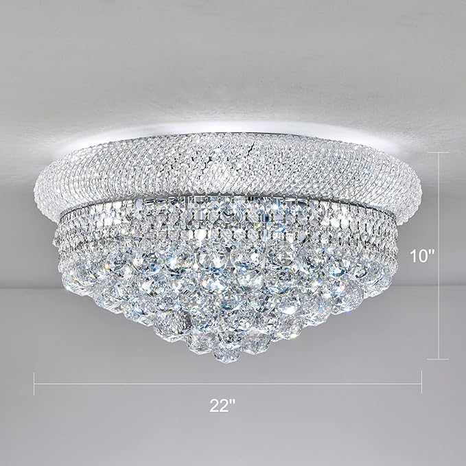 9-Light Crystal Flush Mount Chandelier Ceiling Light Fixture for Living Room Dining Room Bedroom Foyer Entryway Hallway Closet Bathroom (Chrome D22)-CasaMuseHome