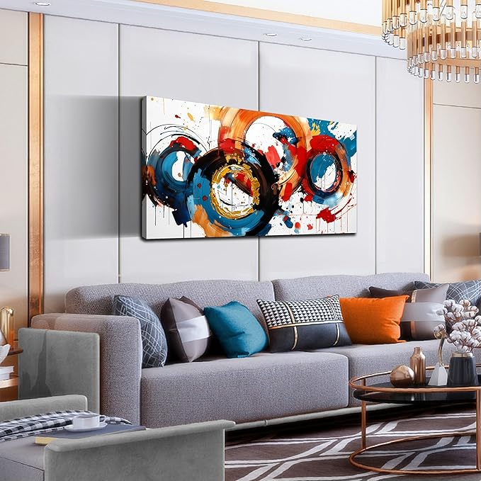 Abstract Wall Art Large Canvas Prints Modern Living Room Bedroom Home Office Wall Decor Framed Colorful Circle Abstract Picture Ready to Hang Size 20x40-CasaMuseHome