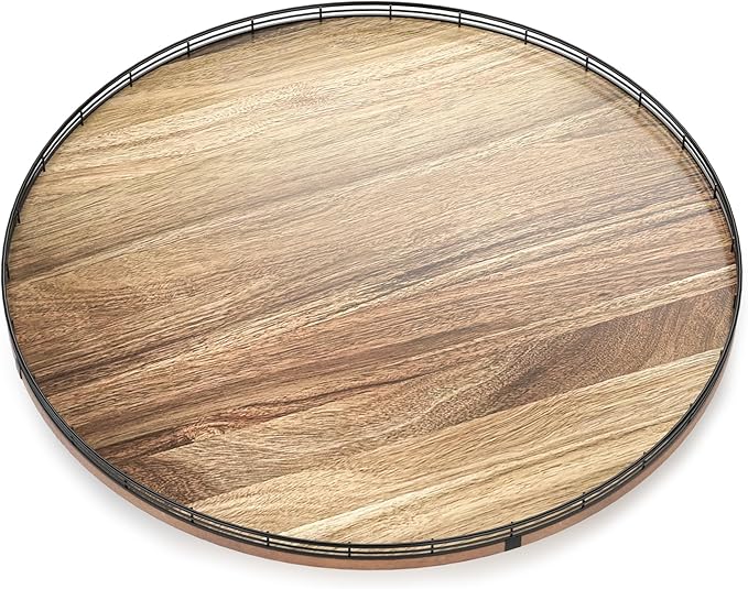 Acacia Wood 24" Lazy Susan Turntable Organizer for Table Top, Farmhouse Extra Large Round Lazy Susan for Serving Kitchen Countertop Cabinet for Charcuterie Centerpiece, Bathroom Vanity Tray Decor-CasaMuseHome
