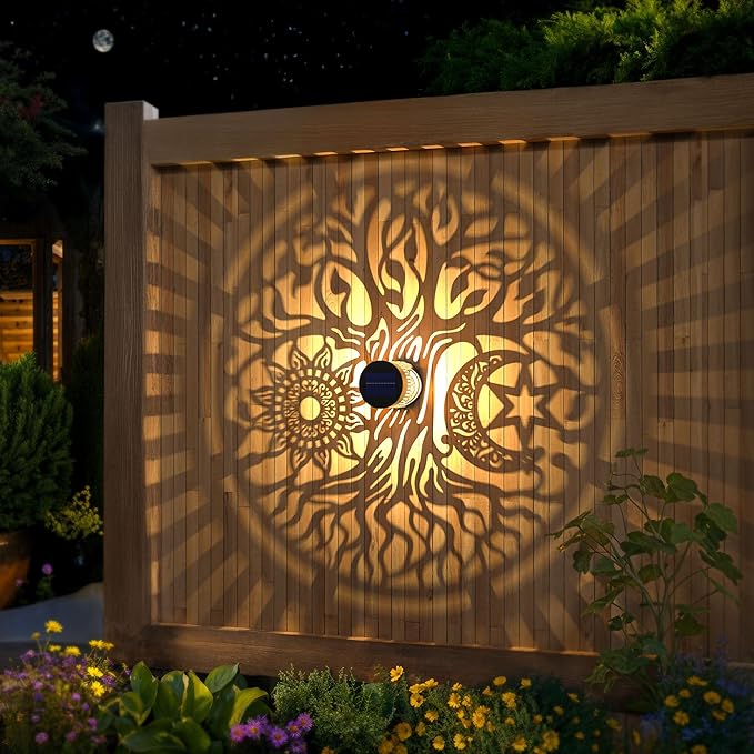 4 Pack Large Solar Fence Lights Metal Solar Powered Outdoor Wall Deck Step Lights Tree Theme Waterproof Fence Light for Garden Post Patio Backyard Yard Decor, Gardening Gifts for Women Mom Grandma-CasaMuseHome