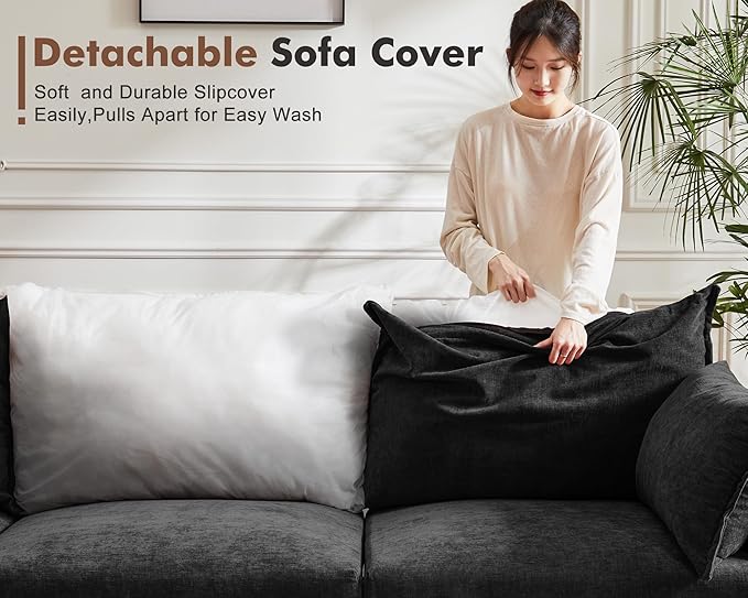 136.4" Oversized Modular Sectional Sofa, U Shaped Convertible Couch with Movable Ottoman, Large 7 Seat Corner Couches for Living Room Deep Seat Black Chenille-CasaMuseHome