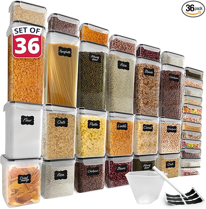 Reli. Airtight Food Storage Containers with Lids (36 Sets) | Kitchen Organizers and Storage Pantry Organizers | BPA Free Plastic Food Containers | Ultra Variety Pack w/Measuring Cup, 42 Labels, Pen-CasaMuseHome