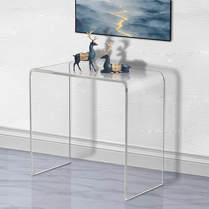 Acrylic Console Table, 37.5” L Thick Modern Entryway Table for Hallway, Living Room, Clear Acrylic Desk, 37.5” W x 29.25” H x 15.25” D, 220LBS Weight Capacity.-CasaMuseHome