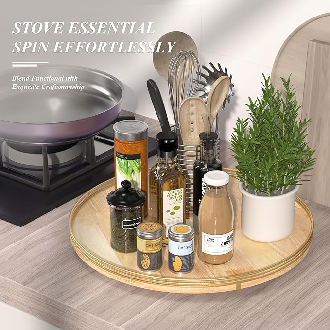 21-Inch Wooden Lazy Susan Turntable – Premium Oak & Iron, Extra Large Rotating Serving Tray for Dining Table, Kitchen Countertop, Farmhouse Décor, Spice Rack, Charcuterie & Entertaining-CasaMuseHome