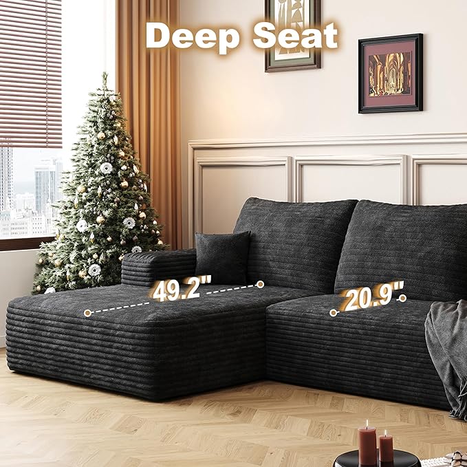 108" Sectional Couches for Living Room Modern Modular Sofa with L-Shape Couchs Upholstered Boneless Couch Deep Seat Sectional Couch with Chaise (Black, Left Facing Chaise+2Seaters+1Ottoman)-CasaMuseHome