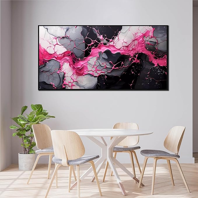 Abstract Wall Art for Living Room, Pink Canvas Wall Decor for Bedroom, Framed Picture Print, Large Size 59x29 Inches-CasaMuseHome