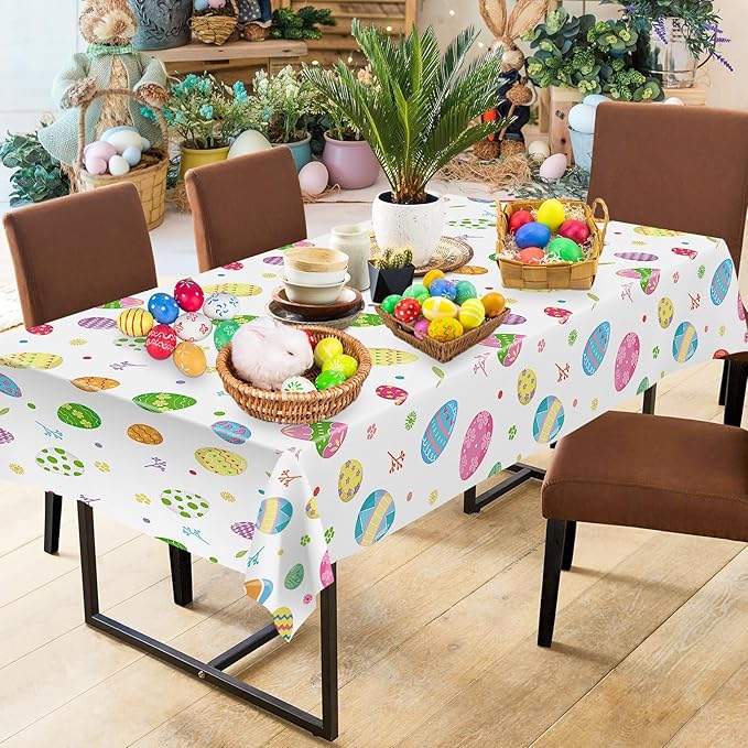 2 Pack Easter Tablecloth - Colorful Easter Eggs Table Cloth, Plastic Disposable Rectangle Spring Easters Egg Table Cover for Easters Tables Decorations and Party Supplies Decor Favors, 108 x 54 Inch-CasaMuseHome