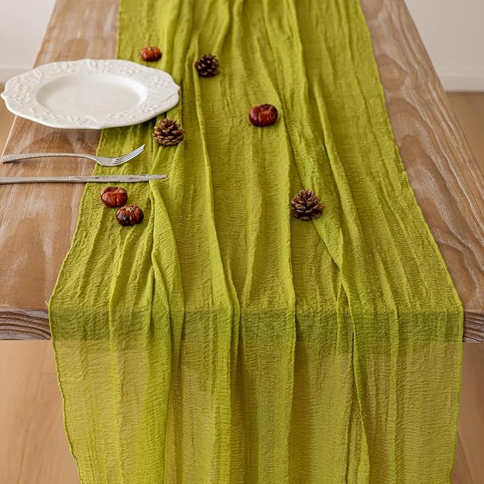 6pcs Moss Green Cheesecloth Table Runner Gauze 120 Inch 10 FT Rustic Boho Cheese Cloth Runner for Wedding Baby Shower Bridal Shower Birthday Party Long Sheer Home Decorations-CasaMuseHome