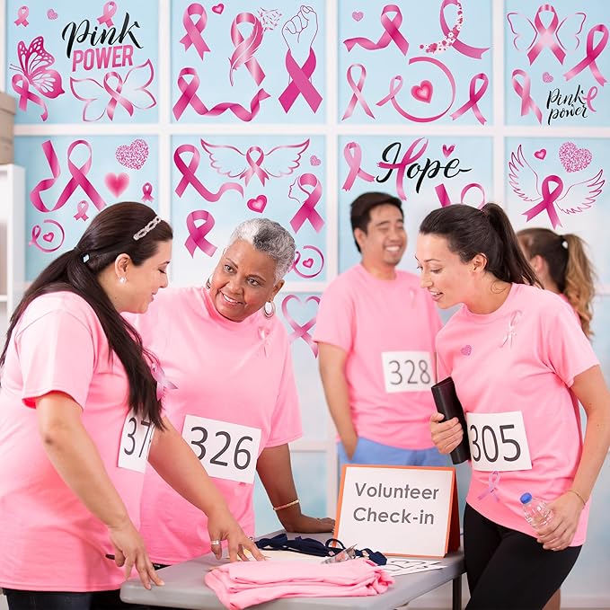 9 Sheets Breast Cancer Awareness Window Clings, 77 Kinds of Pink Window PVC Stickers for Pink Ribbon Decorations, Hope Fight Cancer Theme Windows Decals for Glass Home Decor Supplies-CasaMuseHome