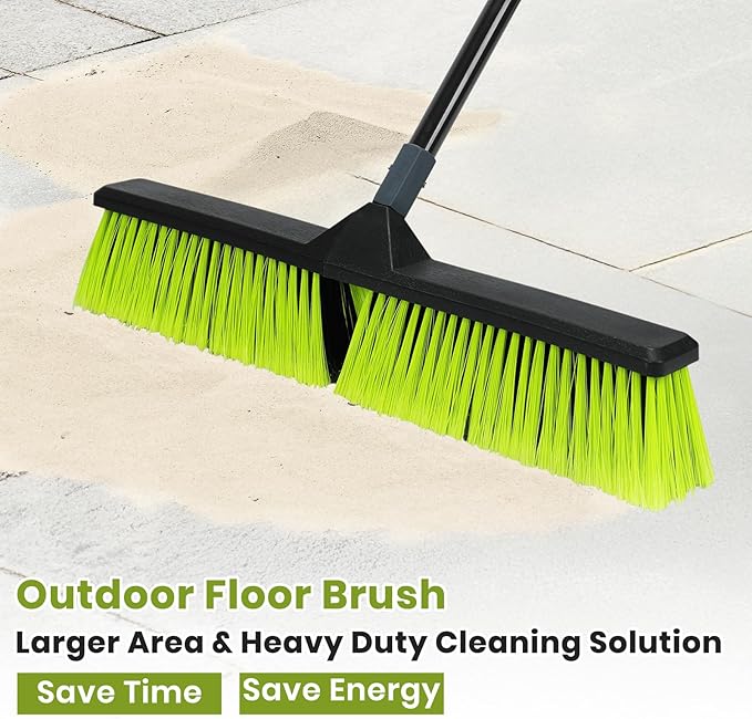 24-Inch Push Broom Outdoor with Stiff Bristle, Heavy Duty Broom Brush with 63” Long Handle for Deck Patio Driveway Garage Warehouse Shop Floor Sweeping & Scrubbing-CasaMuseHome