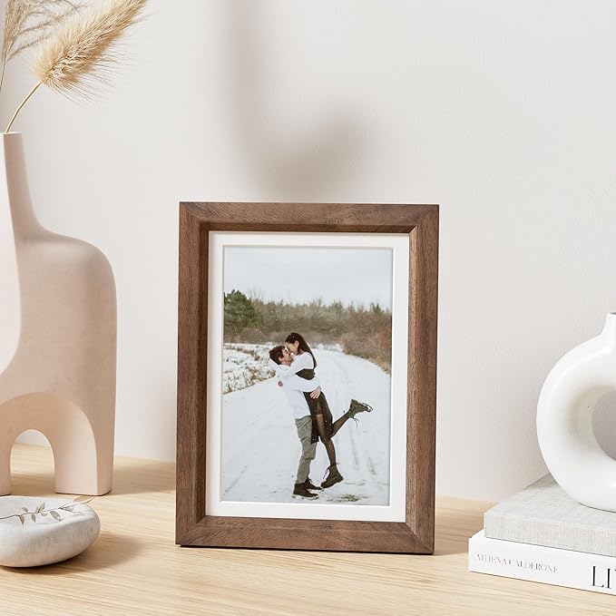 5x7 Picture Frame Natural Solid Walnut Photo Frames with 4x6 Removable Mat Wall Hanging Large Handcrafted Frame with HD Plexiglass Wall and Tabletop Display Large Poster Frame-CasaMuseHome