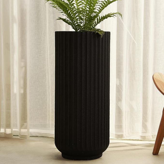 31.5 Inch Tall Roman Column Concrete Planter（14.2Dx31.5H，36 Pounds）,Durable All-Weather Use with Drainage Holes,Large Tall Round Planter for Outdoor Indoor Plants-CasaMuseHome