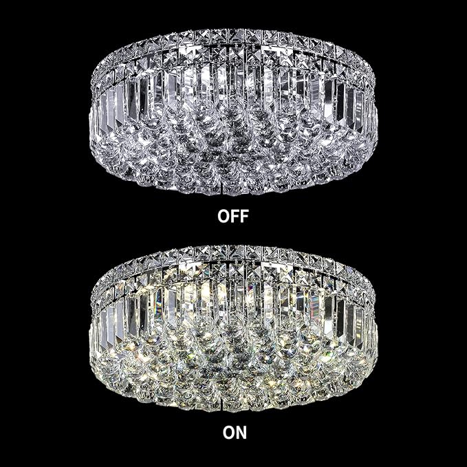 6-Lights Crystal Flush Mount Chandelier Light Fixture with K9 Crystals Modern Ceiling Lights Elegant Pendant Lamp for Bedroom,Hallway,Bar,Living Room,Dining Room,H5.9 xW20 (Bulbs Not Included)-CasaMuseHome