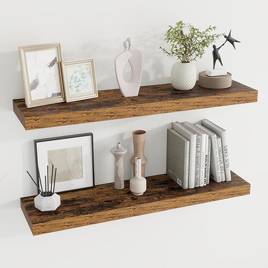 36 inch Floating Shelves Wall Shelves for Office with Invisible Brackets, 8 inch Deep Shelves for Bathroom, Living Room, Kitchen, Office, 36x7.9 inch deep Set of 2, Brown-CasaMuseHome