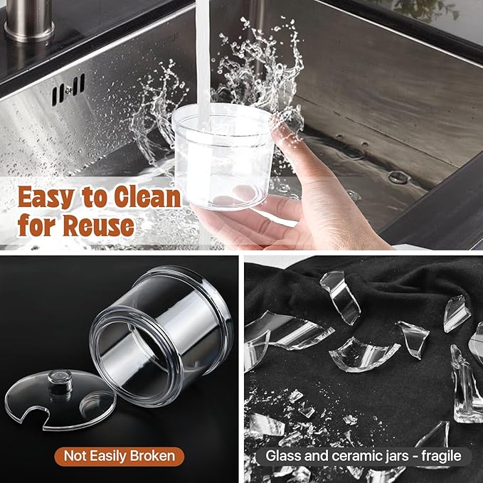 12 Pcs Acrylic Sugar Bowl with Lid and Spoon,7.1 Oz Clear Condiment Storage Pot,Sugar Jar Spices Container for Home Kitchen,Coffee Bar,Restaurant-CasaMuseHome