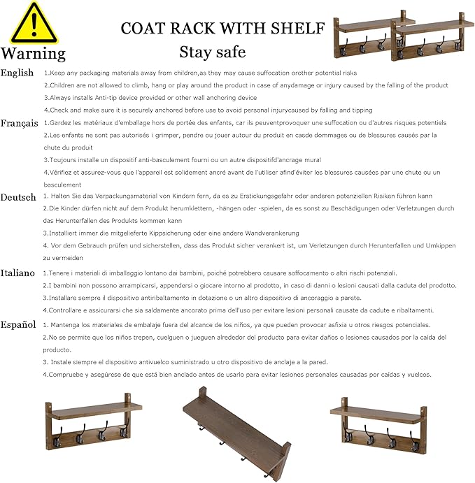 2 Pack Coat Rack Wall Mount, Bamboo Coat Hook with Storage Shelf, Coat Hanger with 8 Dual Hooks, Wall Floating Shelf for Entryway Hallway Kitchen, Bathroom, Bedroom (White+Slive)-CasaMuseHome