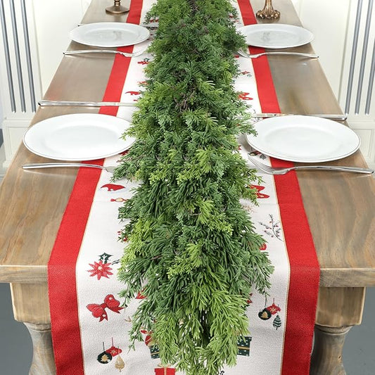 6 Ft Real Touch Christmas Garland,Thick and Lush，Soft Bendable, Lifelike Cedar Garland Realistic, Garlands for Decoration Christmas，Christmas Garland for Mantle,Outdoor Indoor Christmas Decorations-CasaMuseHome