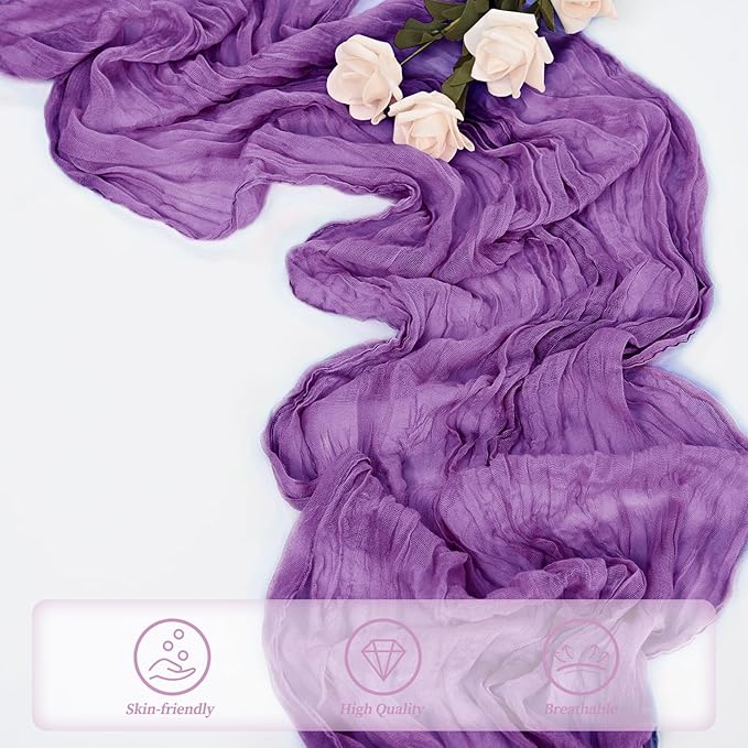 6 Pack Purple Cheesecloth Table Runner 10FT Boho Fabric Rustic Cheese Cloth Table Runner for Wedding Bridal Shower Baby Shower Gauze Sheer Birthday Party Table Decorations 20 x 120 Inch Long-CasaMuseHome