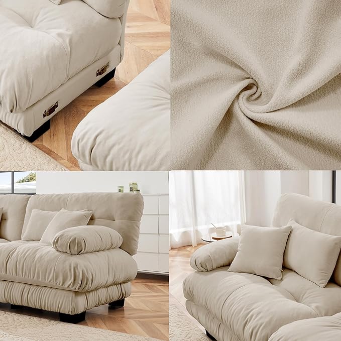 L Shaped Couch Sectional Couch, 4-Seater Cloud Couch Sectional Oversized Couch, Sofa Bed Couch with Round Bolster Armrests 6 Pillows, Modular Couch Home Sofa Living Room Couch-CasaMuseHome