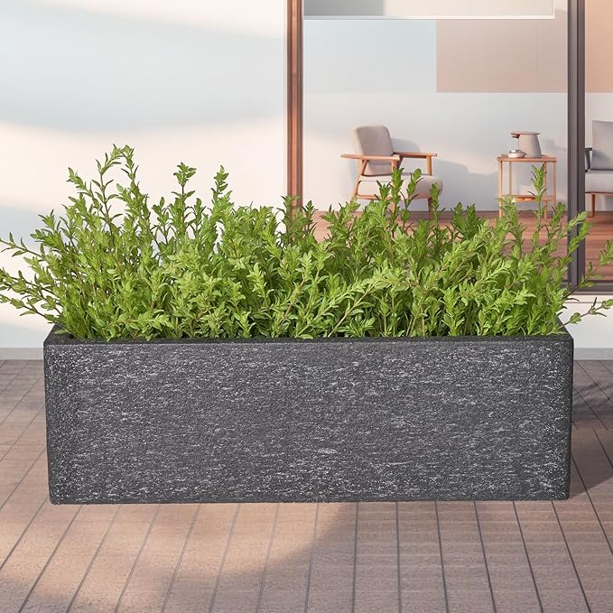 24 Inch Rectangular Concrete Planter,Durable All-Weather Use with Drainage Holes,Large Rectangular Planter for Outdoor Indoor Plants-CasaMuseHome