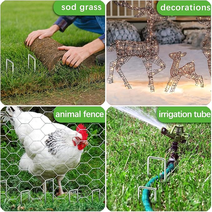 50 Pack Landscape Staples 4 Inch 12 Gauge Garden Stakes Galvanized Garden Staples Pins Anti-Rust Ground Stakes for Weed Barrier, Irrigation Tubing, Yard Lawn, Landscape Fabric-CasaMuseHome