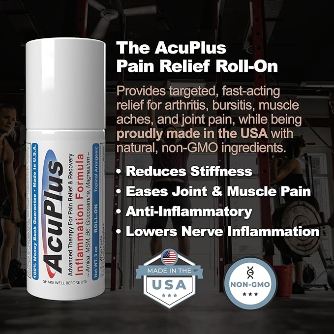 AcuPlus - Pain Relief Roll On - Topical Anti Inflammatory to Soothe Muscles & Joints - Arthritis Pain Reliever, Bursitis, Tendonitis Cream - TSA Compliant, Convenient Roll On - 3 fl. oz. (Pack of 1)-CasaMuseHome